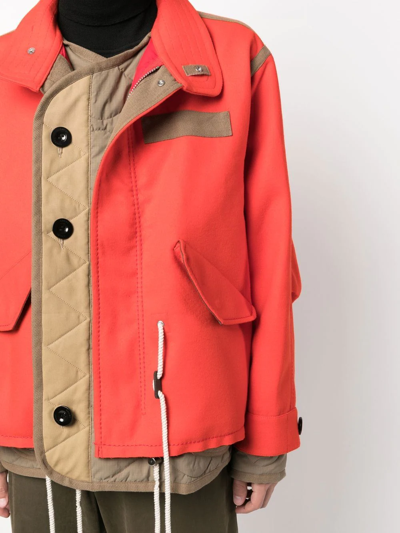 Shop Sacai Button-fasten High-neck Jacket In Rot