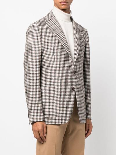 Shop Tagliatore Houndstooth Notched Lapel Blazer In Weiss