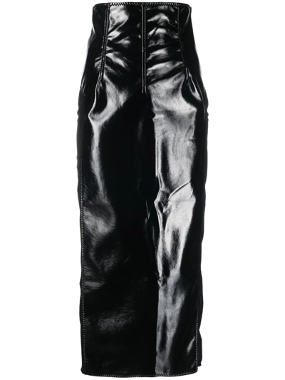 Shop Alessandro Vigilante High-shine Fitted Midi-skirt In Schwarz