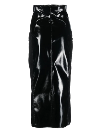 Shop Alessandro Vigilante High-shine Fitted Midi-skirt In Schwarz