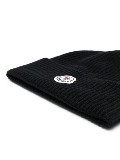 Shop Moncler Logo-patch Beanie Hat In Schwarz
