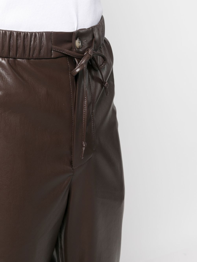 Shop Nanushka Straight-leg Leather-effect Trousers In Braun