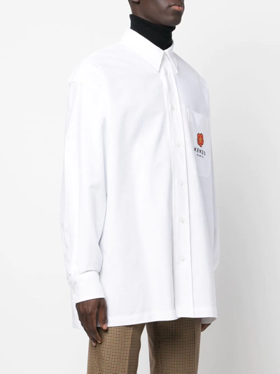 Shop Kenzo Embroidered-logo Long-sleeve Shirt In Weiss