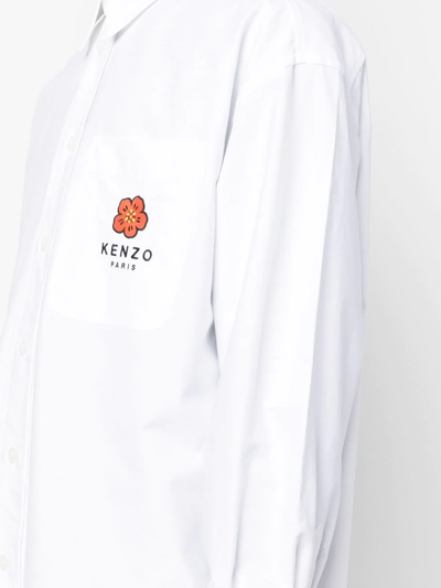 Shop Kenzo Embroidered-logo Long-sleeve Shirt In Weiss