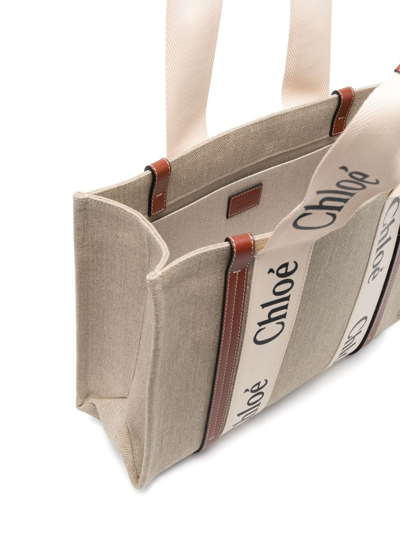 Chloé Neutral Woody Medium Canvas Tote Bag In Neutrals