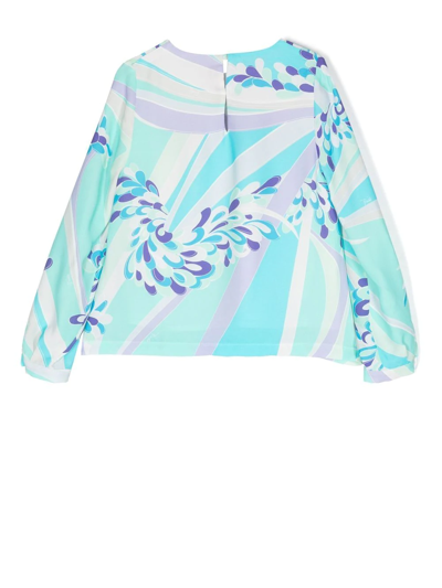 Shop Pucci Junior Abstract-print Long-sleeved Blouse In Blau