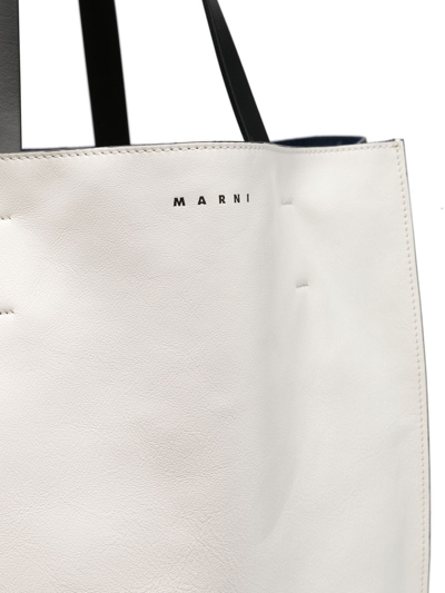 Shop Marni Logo-print Leather Tote Bag In Nude