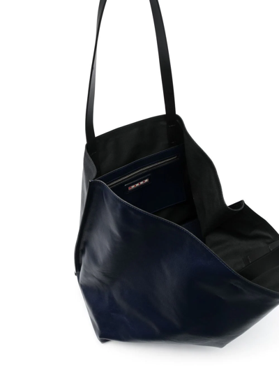 Shop Marni Logo-print Leather Tote Bag In Blau