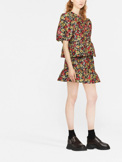 Shop Ganni Floral-print Skirt In Rot