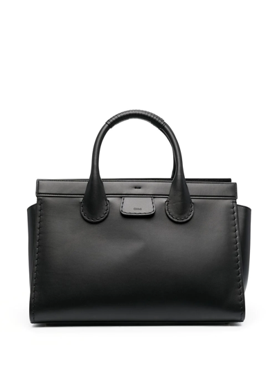 Shop Chloé Edith Leather Tote Bag In Schwarz