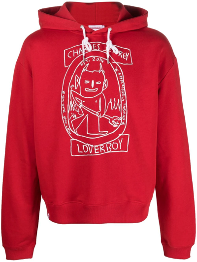 Charles Jeffrey Loverboy Lost Boys-print Organic-cotton Hoodie In Red |  ModeSens