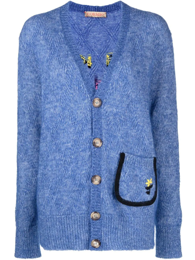 Shop Cormio Slogan Intarsia Cardigan In Blau