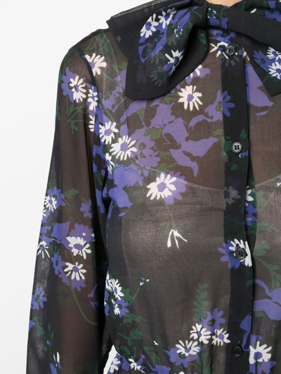 Plan C Floral Chiffon Tiered Maxi Shirtdress In Blue