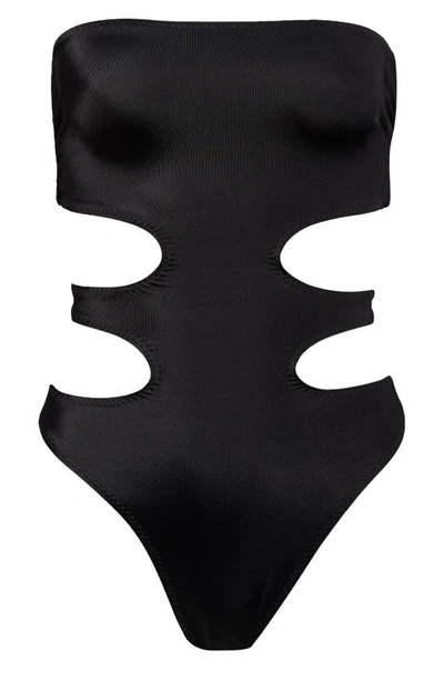 Shop Norma Kamali 11/11 Mio Cutout Strapless One-piece Swimsuit In Black