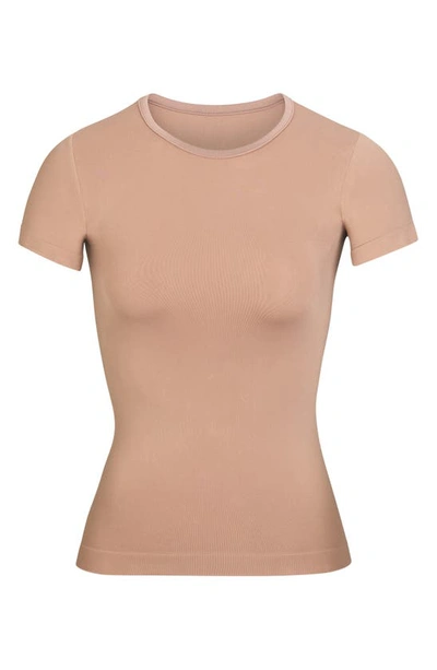 Shop Skims Soft Smoothing Seamless T-shirt In Sienna