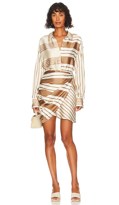 Shop L'academie The Kamille Mini Dress In Brown & Ivory Stripe