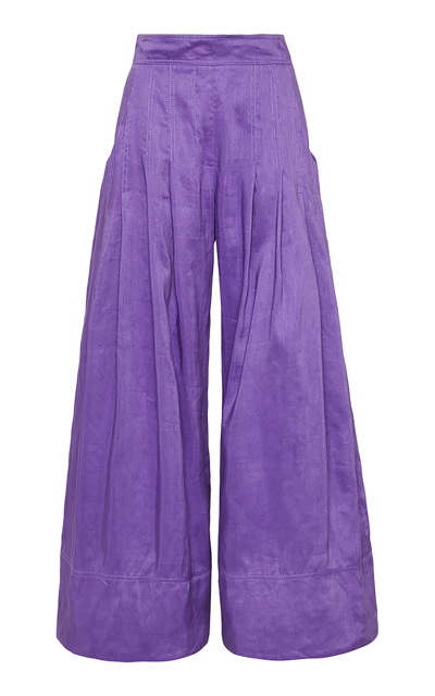 Shop Aje Equinox Pleated Linen-silk Wide-leg Pants In Purple