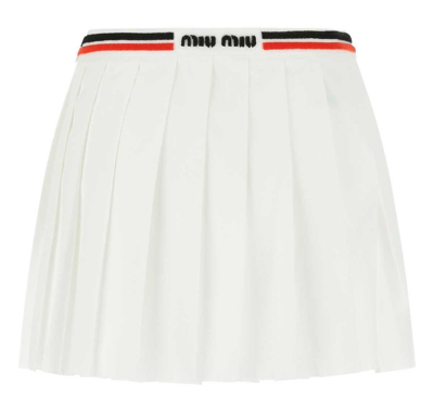 Shop Miu Miu Logo Intarsia Pleated Mini Skirt In Bianco