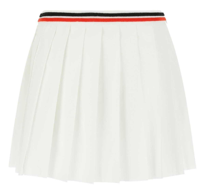 Shop Miu Miu Logo Intarsia Pleated Mini Skirt In Bianco