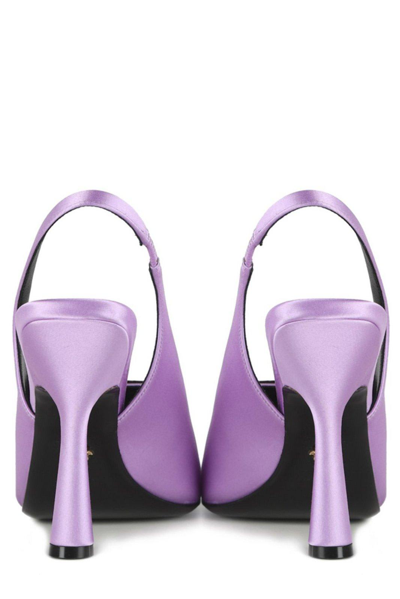 Shop Versace Medusa Plaque Slingback Sandals In Liatris-oro