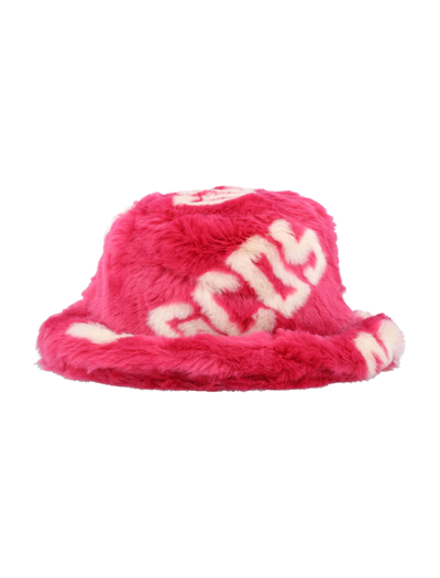 Shop Gcds Faux Fur Bucket Hat In Fucsia