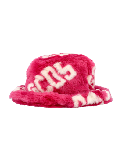 Shop Gcds Faux Fur Bucket Hat In Fucsia