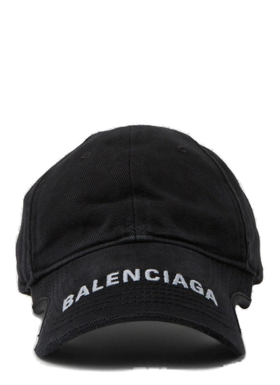 Shop Balenciaga Log Embroidered Baseball Cap In Nero