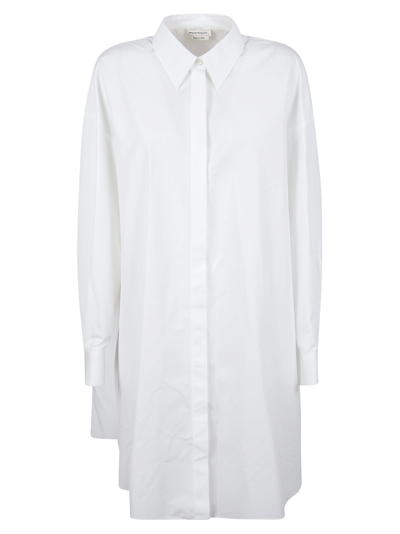 Shop Alexander Mcqueen Capeback Mini Shirt Dress In Bianco