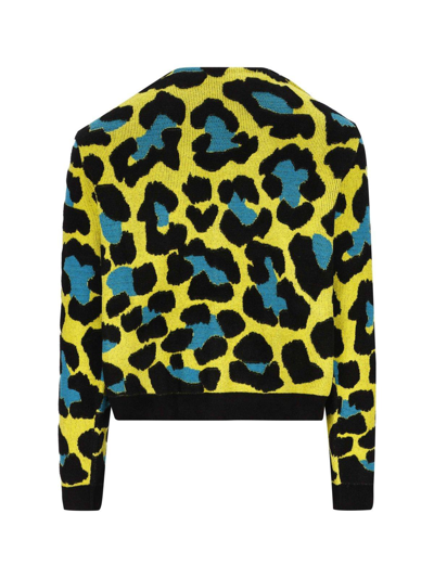 Shop Versace Leopard Pattern Button-up Cardigan In Black/yellow