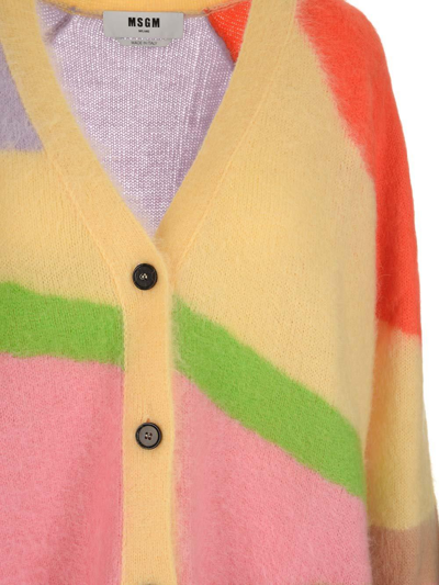Shop Msgm Colour-block Button-up Cardigan In Neutrals/pink