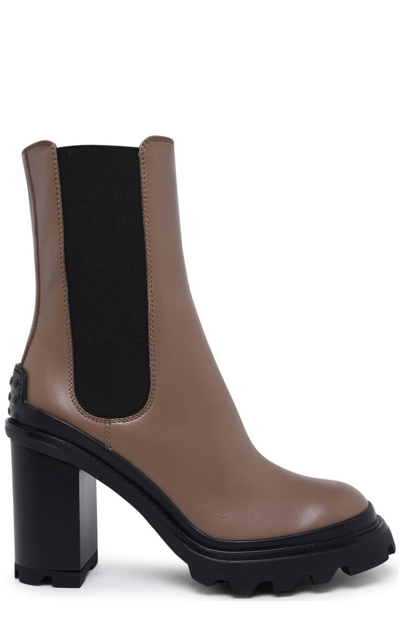 Shop Tod's Chunky Sole Heeled Ankle Boots In Tortora