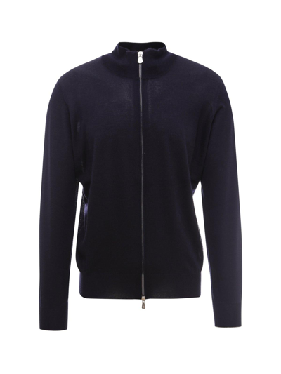 Shop Brunello Cucinelli Zip-up Ribbed Cardigan  In Blue