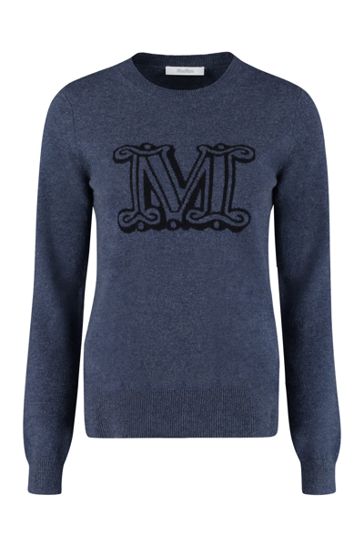 Shop Max Mara Bimba Crew-neck Cashmere Sweater In Blu