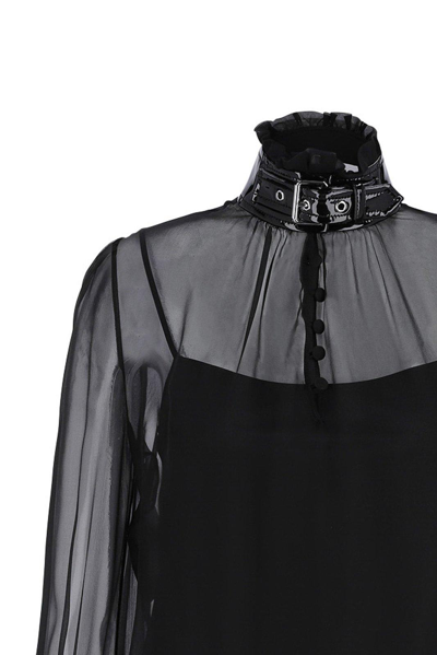Shop Moschino High-neck Ruffled Blouse  In Black
