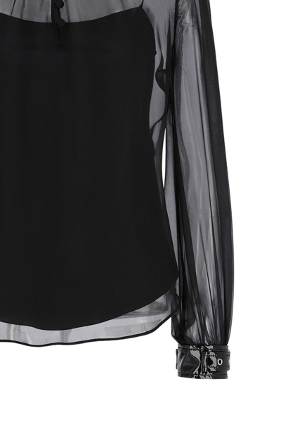 Shop Moschino High-neck Ruffled Blouse  In Black