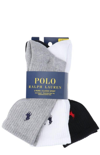 Shop Polo Ralph Lauren Logo Embroidered Three-pack Socks