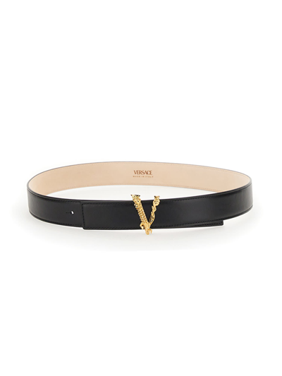 Shop Versace Virtus Belt In Black/gold