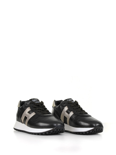 Shop Hogan H383 Sneaker With Laminated Leather Details In Platino/nero