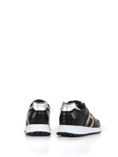 Shop Hogan H383 Sneaker With Laminated Leather Details In Platino/nero