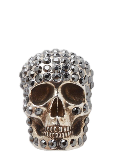 Shop Alexander Mcqueen Pave Skull Earring In Argento