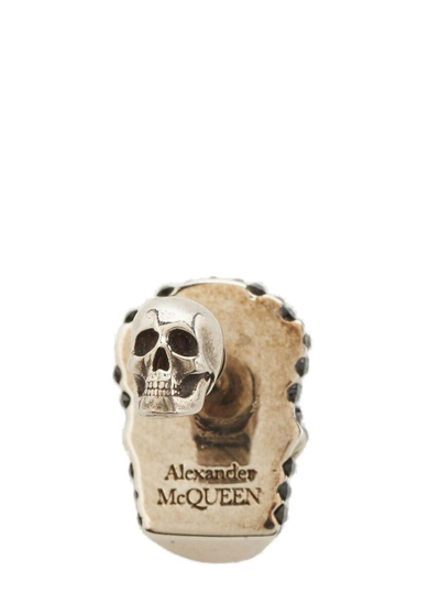 Shop Alexander Mcqueen Pave Skull Earring In Argento