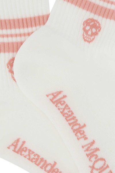 Shop Alexander Mcqueen Skull Logo Intarsia Socks In Bianco