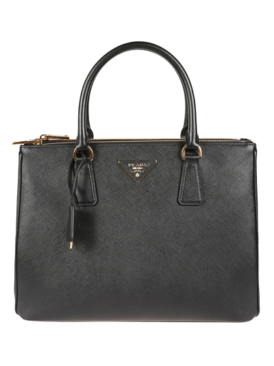 Shop Prada Logo Tag Top Zip Tote In Black