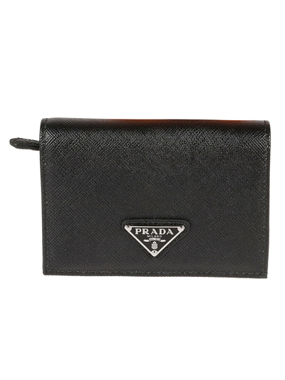 Prada Logo Plaque Wallet In Black | ModeSens