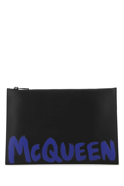 Shop Alexander Mcqueen Graffiti Logo-printed Zipped Clutch Bag In Nero