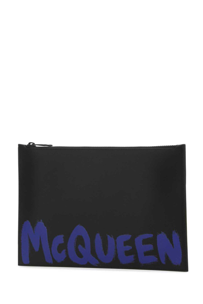 Shop Alexander Mcqueen Graffiti Logo-printed Zipped Clutch Bag In Nero