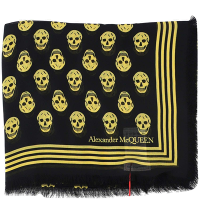 Shop Alexander Mcqueen Skull Printed Fringed Scarf In Giallo