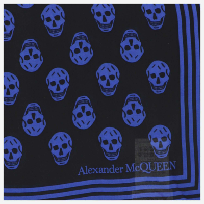 Shop Alexander Mcqueen Skull Printed Fringed Scarf In Blu