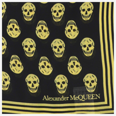 Shop Alexander Mcqueen Skull Printed Fringed Scarf In Giallo