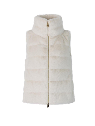 Shop Herno Faux-fur Zipped Quilted Gilet In Panna